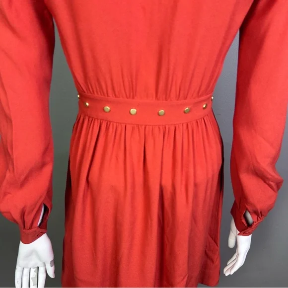 Rachel Zoe dress size 4 long sleeve studded autumn burnt orange feminine puff